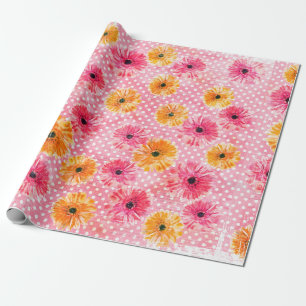 Waterverf roze en gele gerbera bloemen patroon cadeaupapier