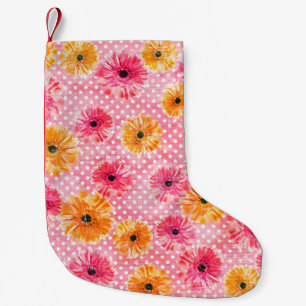 Waterverf roze en gele gerbera bloemen patroon kleine kerstsok