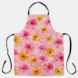 Waterverf roze en gele gerbera bloemen patroon schort