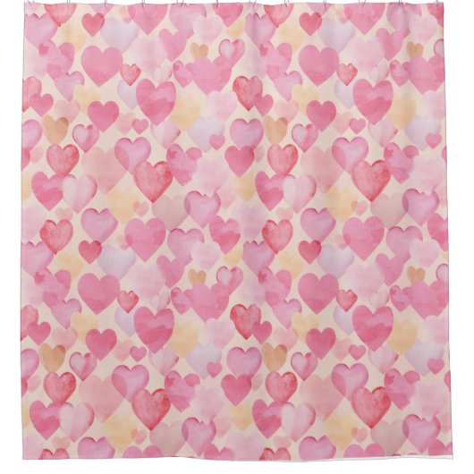 Waterverf Roze en Gele Harten Leuke Romantisch Douchegordijn (Voorkant)