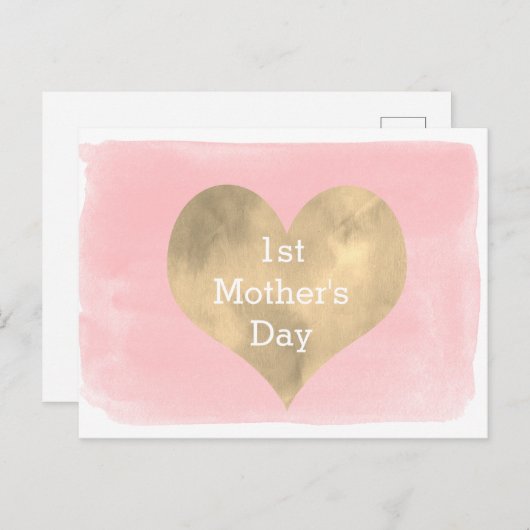Waterverf Roze en Gold 1ste Moederdag Briefkaart (Voorkant / Achterkant)