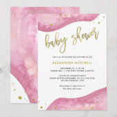 Waterverf Roze en Gold Geode Baby shower Kaart (Voorkant / Achterkant)