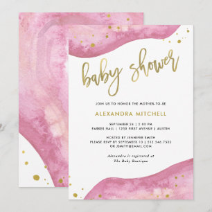 Waterverf Roze en Gold Geode Baby shower Kaart
