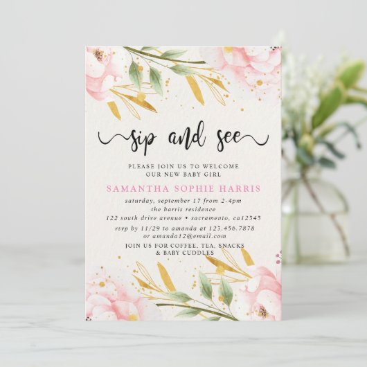 Waterverf Roze en Goud Sip en See Kaart (Staand voorkant)