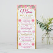 Waterverf Roze en gouden bloemen bruiloft Menu (Staand voorkant)