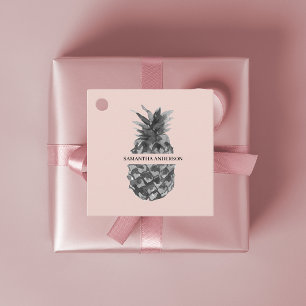 Waterverf Roze en grijze ananas JOUW NAAM Bedankjes Labels