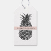 Waterverf Roze en grijze ananas | JOUW NAAM Cadeaulabel (Voorkant)