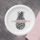 Waterverf Roze en grijze ananas | JOUW NAAM Papieren Bordje