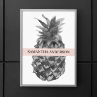 Waterverf Roze en grijze ananas | JOUW NAAM