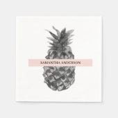 Waterverf Roze en grijze ananas | JOUW NAAM Servet (Voorkant)