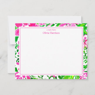 Waterverf roze en groene bloemen custom briefpapie notitiekaartje