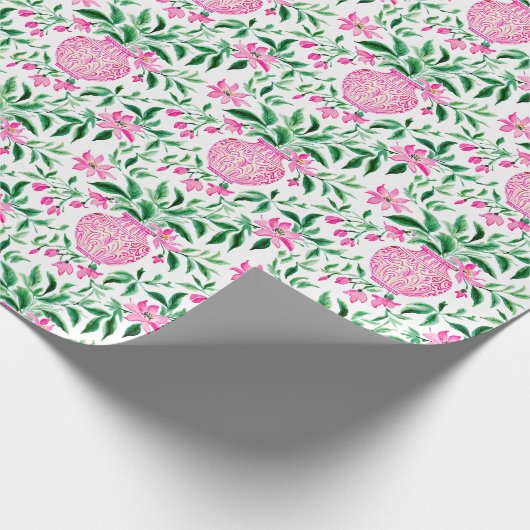 Waterverf Roze en Groene Bloemen Ginger Jars Cadeaupapier (Hoek)