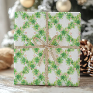 Waterverf Roze en groene lichten Garland Kerstmis Cadeaupapier