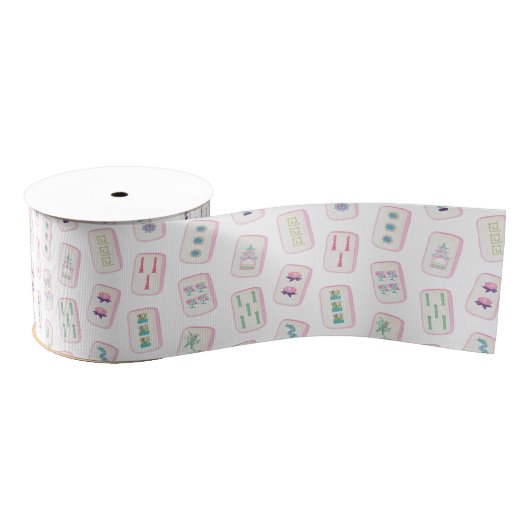 Waterverf Roze en Groene Mahjong Tegels Grosgrain Lint (Spoel)