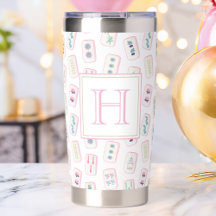 Waterverf Roze en Groene Mahjong Tegels Monogram