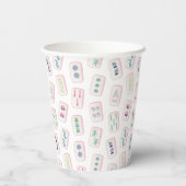 Waterverf Roze en Groene Mahjong Tegels Monogram Papieren Bekers (Achterkant)