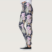 Waterverf Roze en Mint Groene Rozen Floral Boho Leggings (Links)