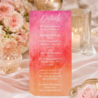Waterverf roze en oranje trouwdetails menu