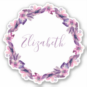 Waterverf roze en paarse bloemen. Botanische naam Sticker