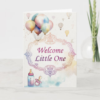 Waterverf Roze en Paarse Frame Baby Shower Kaart