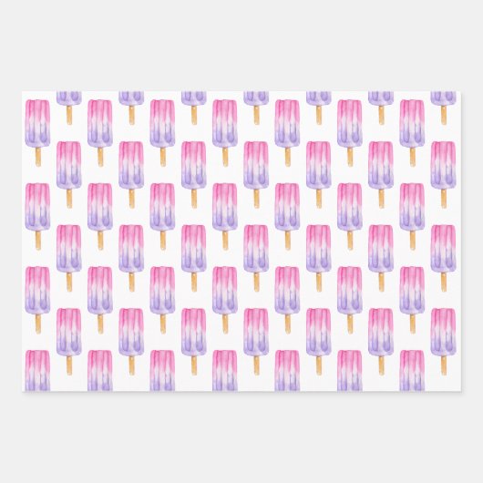 Waterverf Roze en Paarse Popsikel Chevron Inpakpapier Vel (Voorkant)