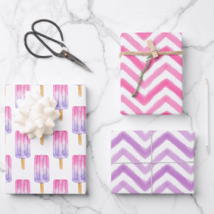 Waterverf Roze en Paarse Popsikel Chevron Inpakpapier Vel
