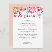 Waterverf roze en perzik bloementuin bruiloft menu (Voorkant / Achterkant)