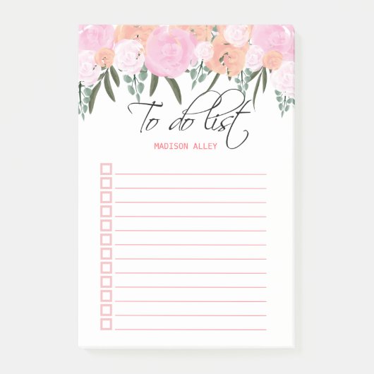 Waterverf Roze en PerzikFloral Post-it® Notes (Voorkant)