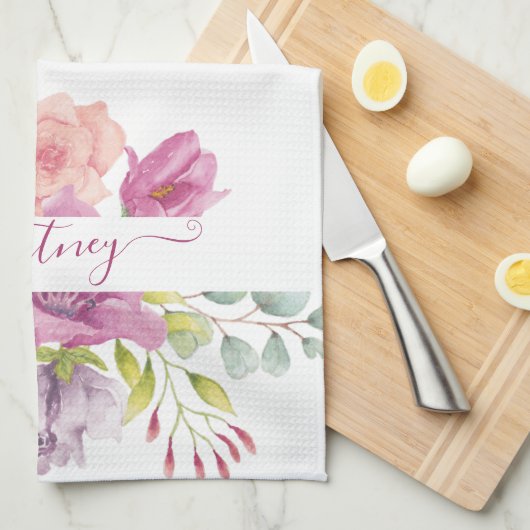 Waterverf roze en perzikkleurig theedoek (Quarter Fold)