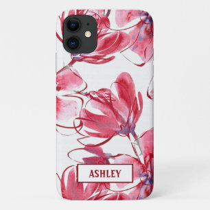 Waterverf roze en rode bloemen iPhone 11 hoesje