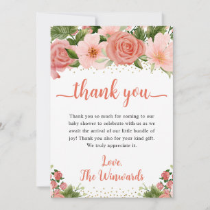 Waterverf Roze en Rode Rozen Baby Shower Bedankkaart