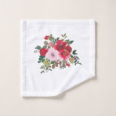 Waterverf roze en rode rozen op witte doek bad handdoek (Wasdoekje)