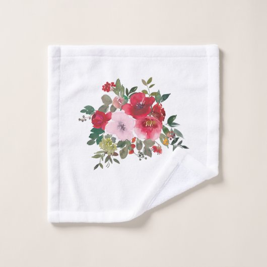Waterverf roze en rode rozen op witte doek bad handdoek (Wasdoekje)