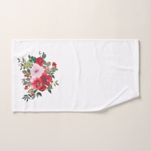 Waterverf roze en rode rozen op witte doek bad handdoek (Handdoek)