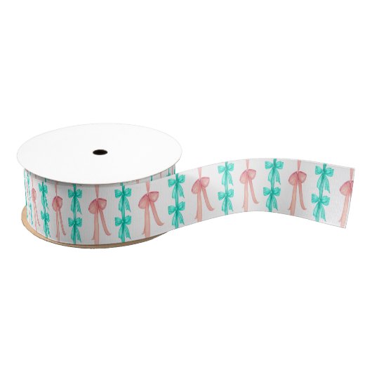 Waterverf Roze en Turquoise Coquette Bows Grosgrain Lint (Spoel)