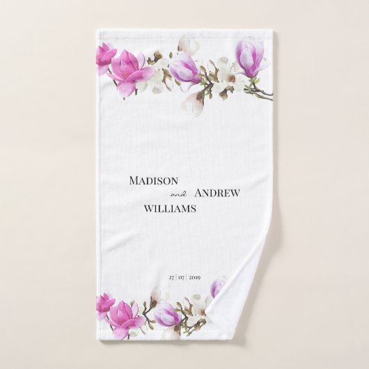 Waterverf Roze en White Magnolia Blossom Bad Handdoek (Handdoek)