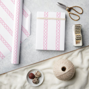 Waterverf Roze en Witte Bamboe Strepen Cadeaupapier