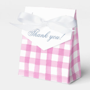 Waterverf Roze en Witte Gingham Crest Bedankdoosjes