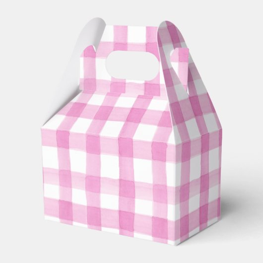 Waterverf Roze en Witte Gingham Garden Party Bedankdoosjes (Voorkant Zijde)