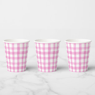Waterverf Roze en Witte Gingham Papieren Bekers