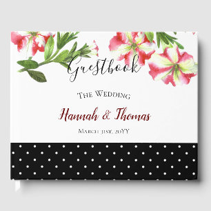 Waterverf Roze en Witte Petunias Polka Dots Gastenboek