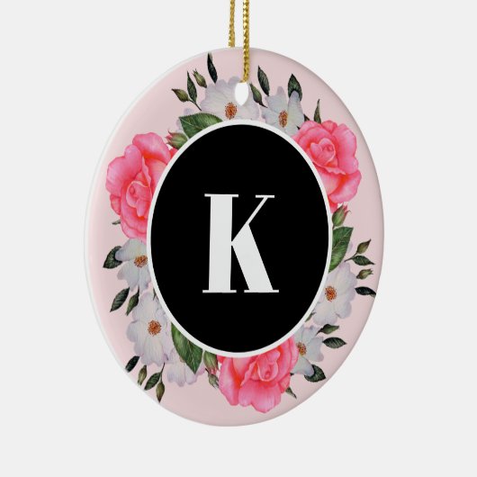 Waterverf Roze en Witte rozen Ronde Cirkel Keramisch Ornament (Rechts)