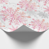Waterverf Roze en zilverglitter Wintersneeuwvlokke Cadeaupapier (Hoek)