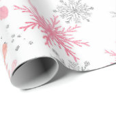 Waterverf Roze en zilverglitter Wintersneeuwvlokke Cadeaupapier (Rol Hoek)