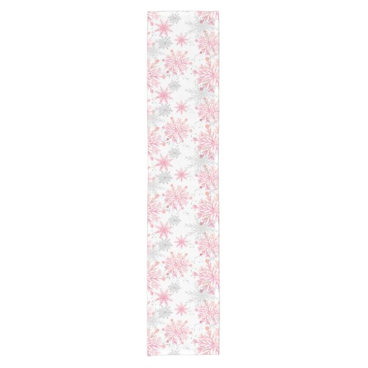 Waterverf Roze en zilverglitter Wintersneeuwvlokke Korte Tafelloper (Voorkant)