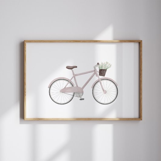 Waterverf  roze fiets met poster