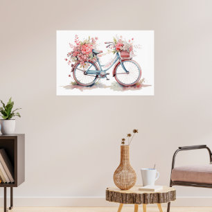 Waterverf Roze fiets Poster