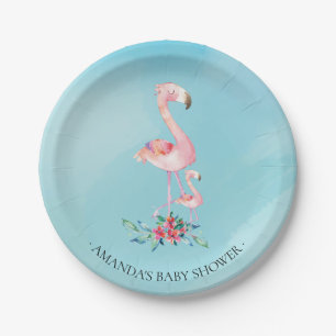 Waterverf Roze Flamingo Baby shower 7-inch Bord