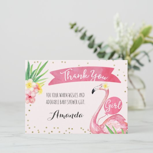 Waterverf Roze Flamingo Dank u Kaart (Staand voorkant)