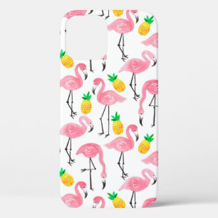Waterverf roze flamingo en gele ananas iPhone 12 hoesje
